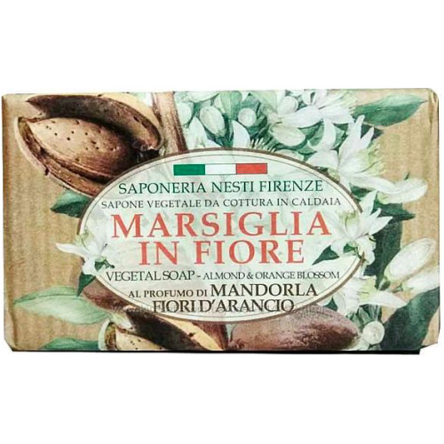Натуральное марсельское мыло Nesti Dante Marsiglia Fiore Bianco та Fiori D Aracio, миндаль и цветы апельсина, 125 г